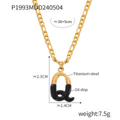 Hiphop black white enamel bubble initial letter figaro chain stainless steel necklace