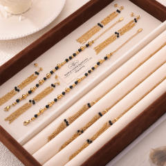 Vintage black agate bead tassel stainless steel necklace set