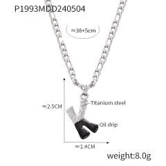 Hiphop black white enamel bubble initial letter figaro chain stainless steel necklace