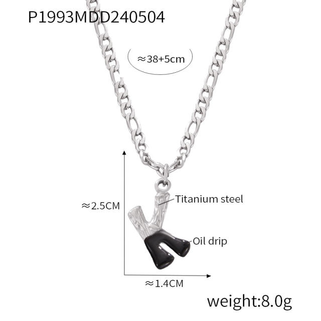 Hiphop black white enamel bubble initial letter figaro chain stainless steel necklace