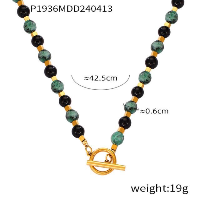 Boho colorful natural stone beaded stainless steel necklace collection