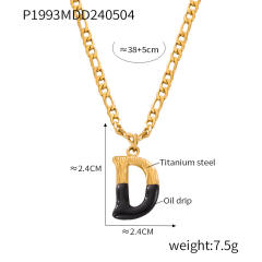 Hiphop black white enamel bubble initial letter figaro chain stainless steel necklace