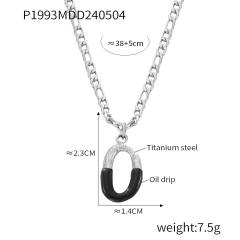 Hiphop black white enamel bubble initial letter figaro chain stainless steel necklace