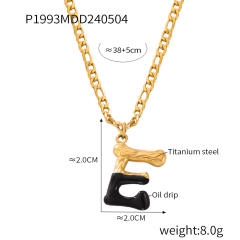 Hiphop black white enamel bubble initial letter figaro chain stainless steel necklace