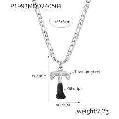 Hiphop black white enamel bubble initial letter figaro chain stainless steel necklace