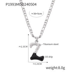 Hiphop black white enamel bubble initial letter figaro chain stainless steel necklace