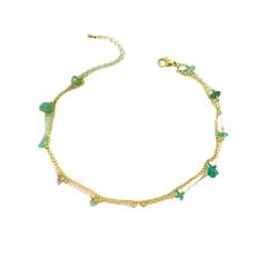Boho colorful natural stone two layer stainless steel anklet