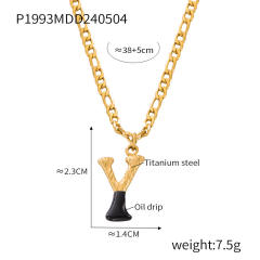 Hiphop black white enamel bubble initial letter figaro chain stainless steel necklace