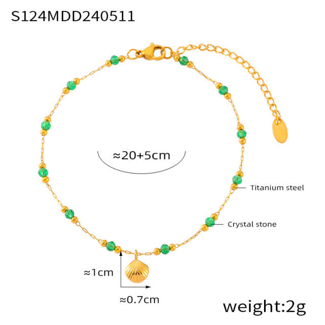 Korean fashion fresh green color bead shell charm stainless steel anklet