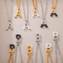 Hiphop black white enamel bubble initial letter figaro chain stainless steel necklace