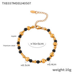 Vintage black agate bead tassel stainless steel necklace set