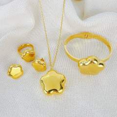 Chunky hollow heart stainless steel necklace earrings bangle set