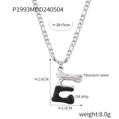 Hiphop black white enamel bubble initial letter figaro chain stainless steel necklace