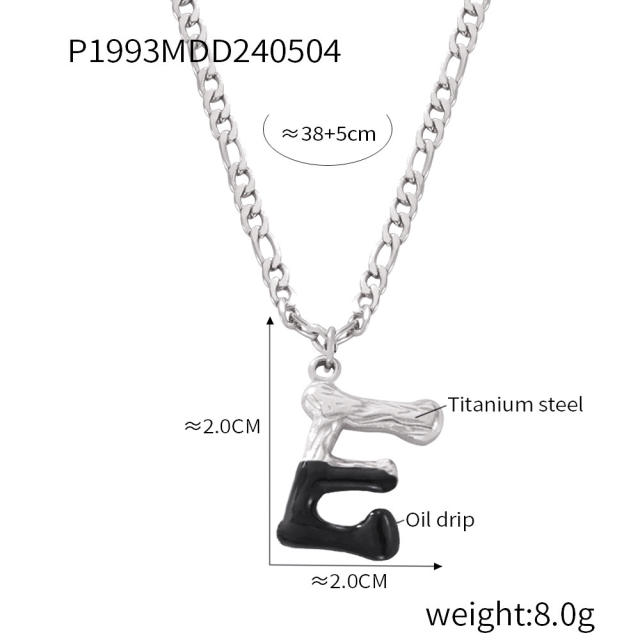 Hiphop black white enamel bubble initial letter figaro chain stainless steel necklace