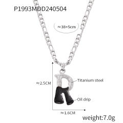 Hiphop black white enamel bubble initial letter figaro chain stainless steel necklace