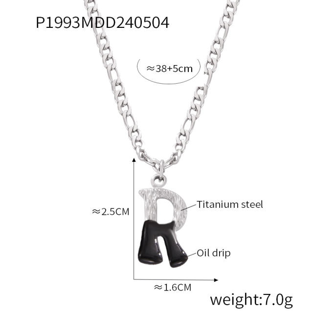 Hiphop black white enamel bubble initial letter figaro chain stainless steel necklace