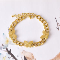 HIPHOP butterfly heart cuban link chain stainless steel bracelet