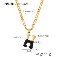 Hiphop black white enamel bubble initial letter figaro chain stainless steel necklace
