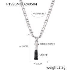 Hiphop black white enamel bubble initial letter figaro chain stainless steel necklace