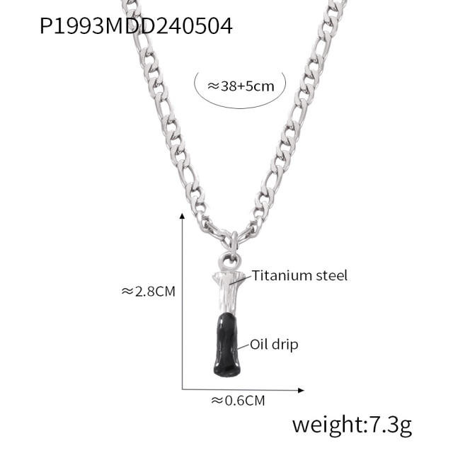 Hiphop black white enamel bubble initial letter figaro chain stainless steel necklace
