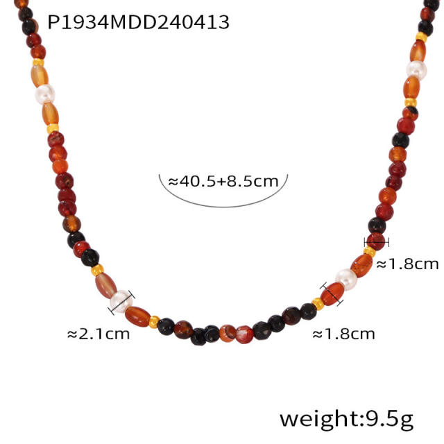 Boho colorful natural stone beaded stainless steel necklace collection