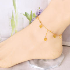 Korean fashion tiny bead heart charm stainless steel anklet