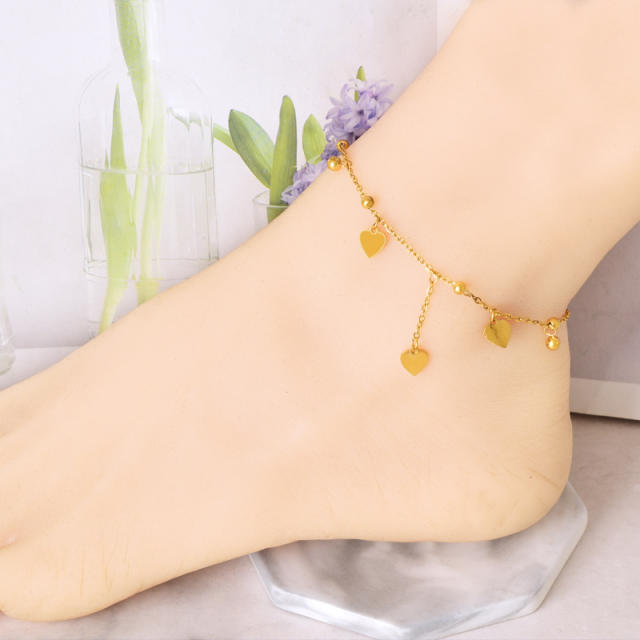 Korean fashion tiny bead heart charm stainless steel anklet