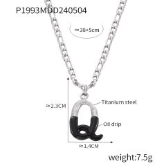Hiphop black white enamel bubble initial letter figaro chain stainless steel necklace