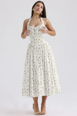 Summer elegant plain color floral pattern halter neck maxi dress