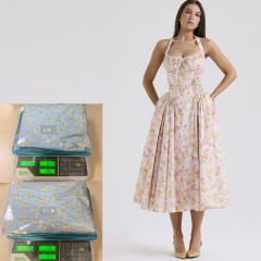 Summer elegant plain color floral pattern halter neck maxi dress