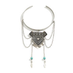 Boho truquoise bead chain tassel alloy arm bangle