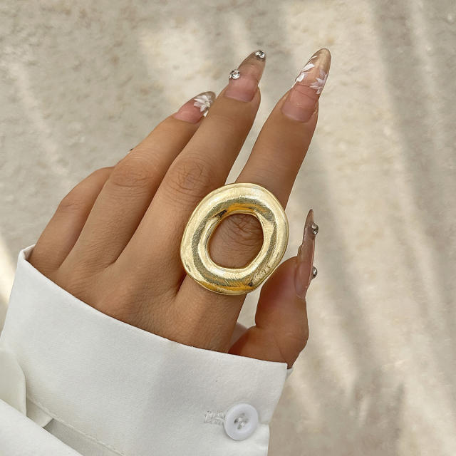 Chunky alloy material flower geomtric circle finger rings collection