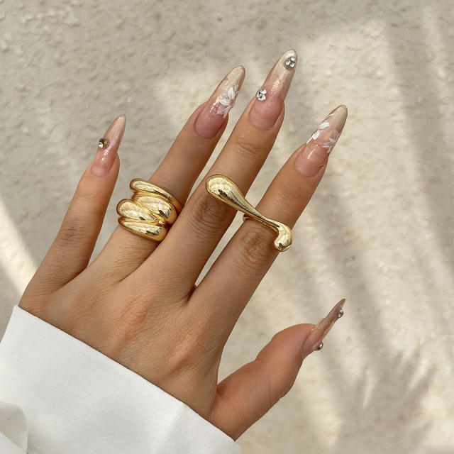 Chunky alloy material flower geomtric circle finger rings collection