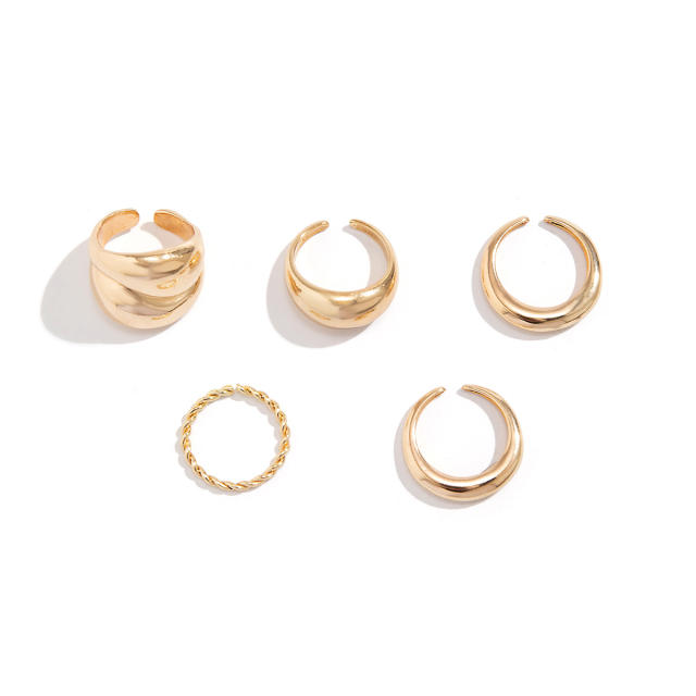 5pcs gold silver color chunky finger rings set