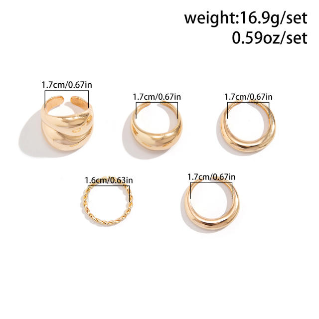5pcs gold silver color chunky finger rings set