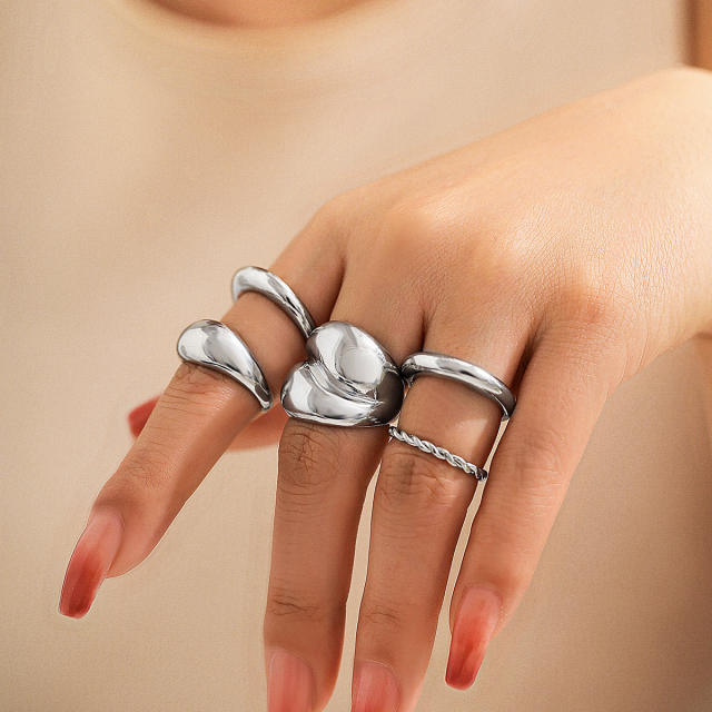5pcs gold silver color chunky finger rings set