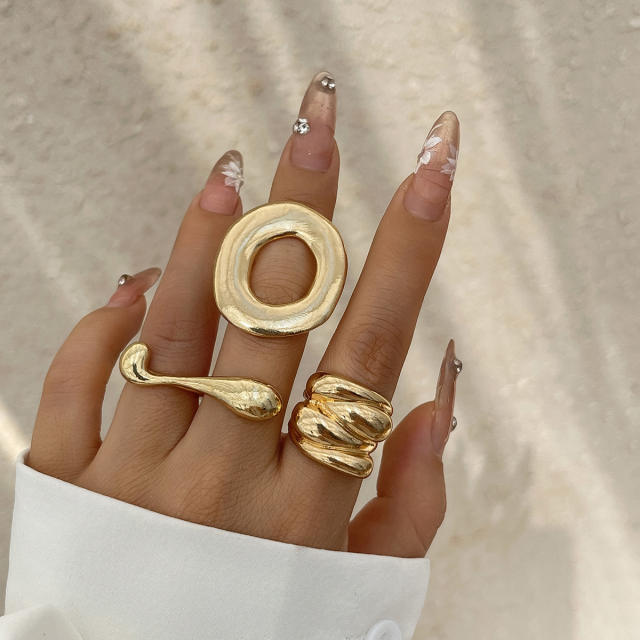 Chunky alloy material flower geomtric circle finger rings collection