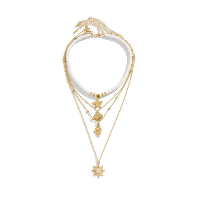 Boho ocean series clay bead shell starfish pendant layer necklace