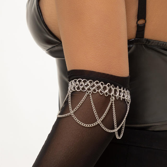 Boho truquoise bead chain tassel alloy arm bangle