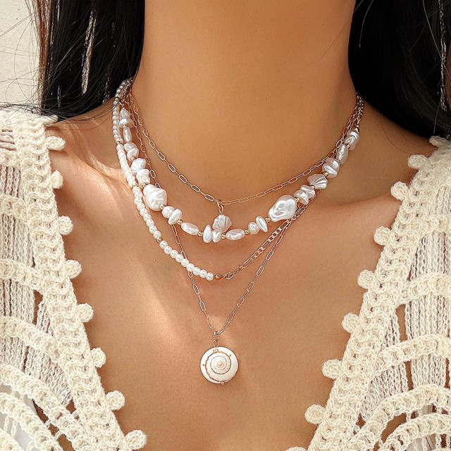 Boho ocean series clay bead shell starfish pendant layer necklace