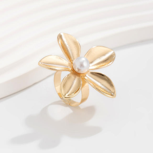 Chunky alloy material flower geomtric circle finger rings collection