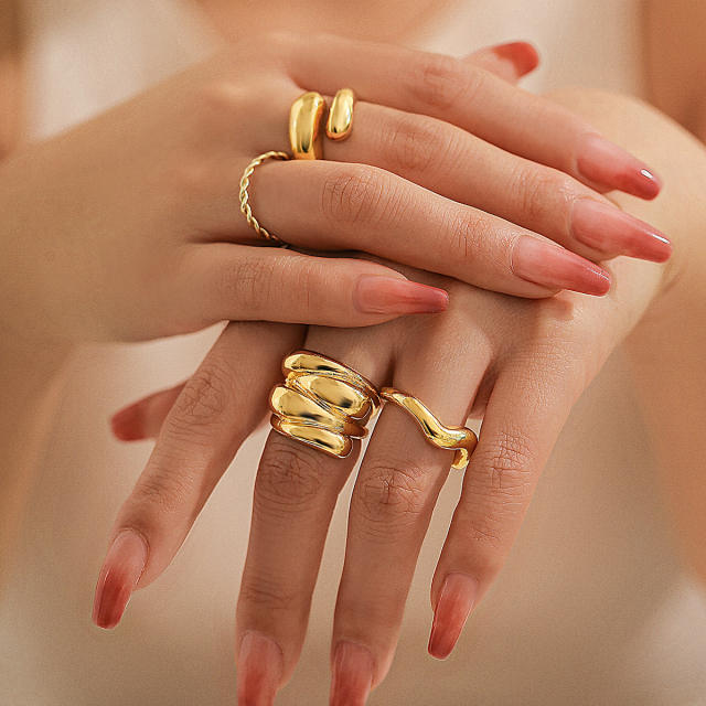 5pcs gold silver color chunky finger rings set