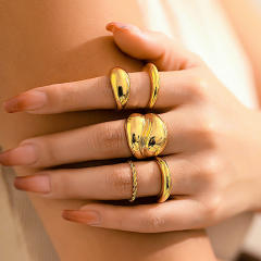 5pcs gold silver color chunky finger rings set