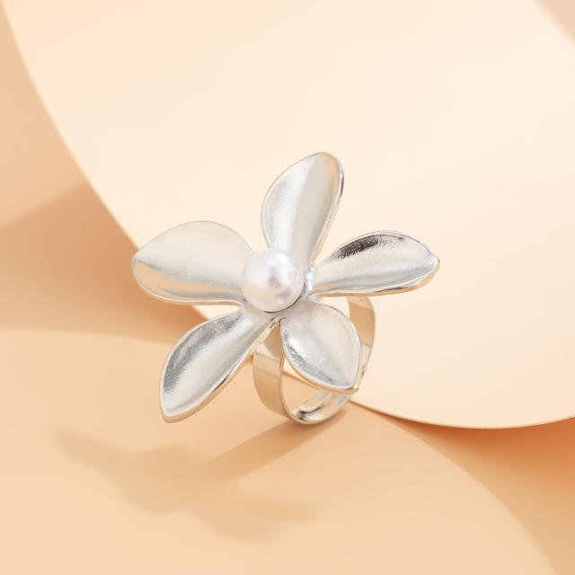 Chunky alloy material flower geomtric circle finger rings collection