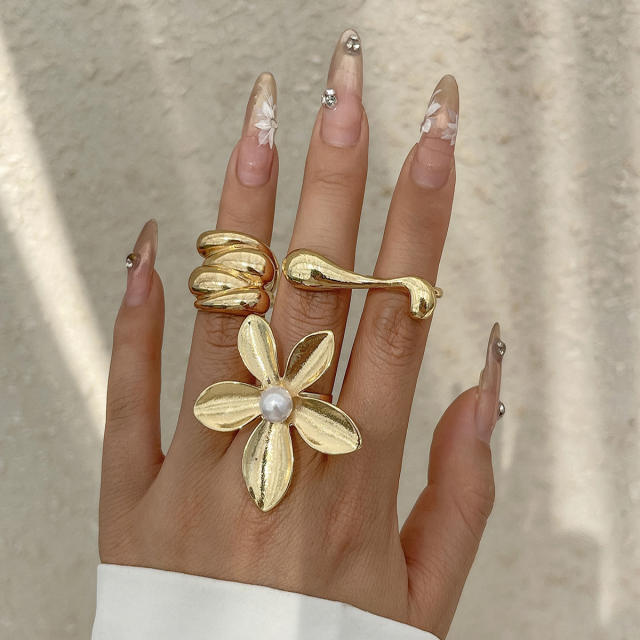 Chunky alloy material flower geomtric circle finger rings collection
