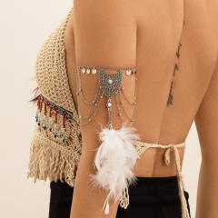 Boho truquoise bead chain tassel alloy arm bangle