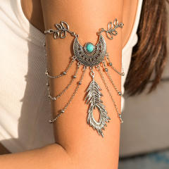 Boho truquoise bead chain tassel alloy arm bangle