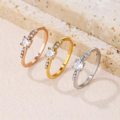 Concise diamond stainless steel finger rings wedding rings