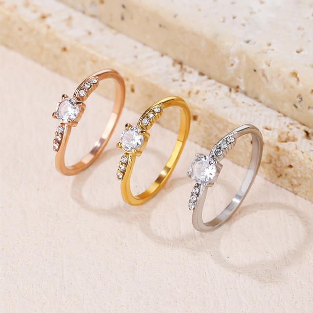 Concise diamond stainless steel finger rings wedding rings