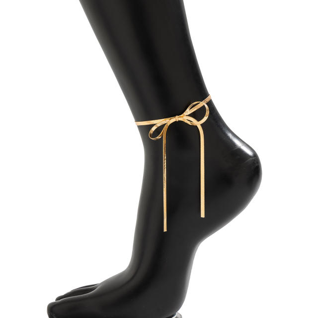 Concise snake chain bow anklet
